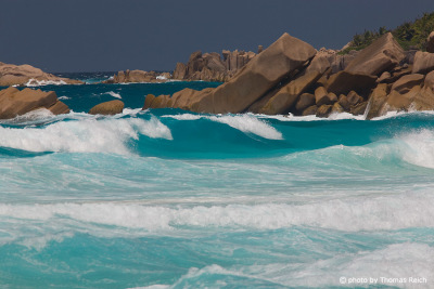 Waves and ocean, La Digue; Seychelles