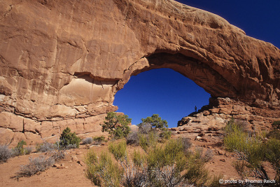 Hiking at Double-O-Arch Arches National Park, USA