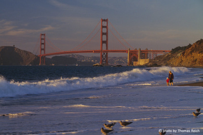 Beach and Golden Gate Bridge, San Francisco, California