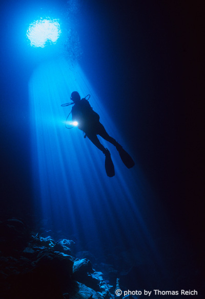 Diver in Buracona cave, Sal, Cape verde