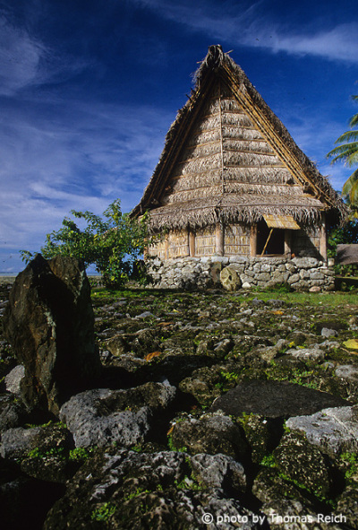 Men´s house and stone money, Yap, Micronesia