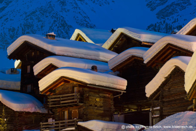 Swiss wooden chalets in Grimentz in Winter