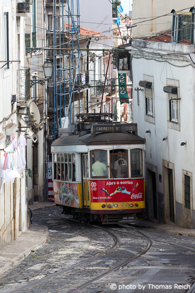Tram 28 drive, Alfama, Lisbon