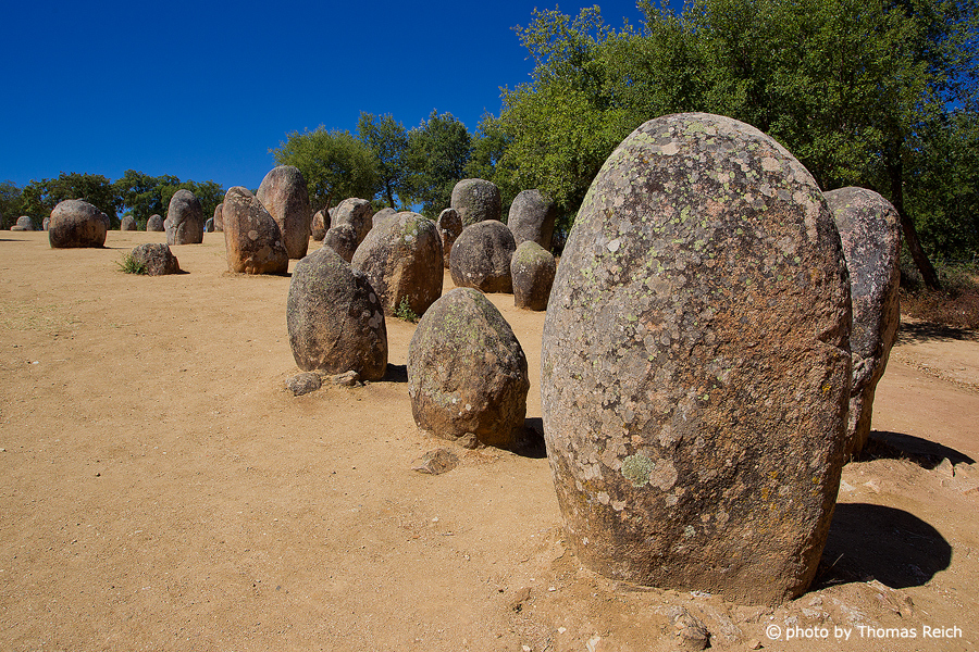 Standing stones, Almendres Cromlech, Guadalupe, Portugal