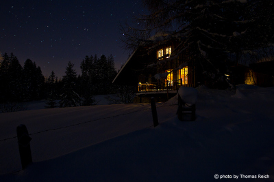 Winter holiday in a mountain hut