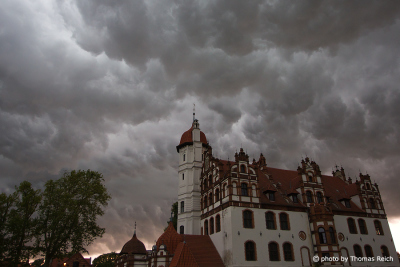 Basedow Castle with thunder clouds