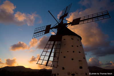 Windmill in front of sunset, Fuerteventura