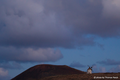 Windmill in front of volcano, Fuerteventura