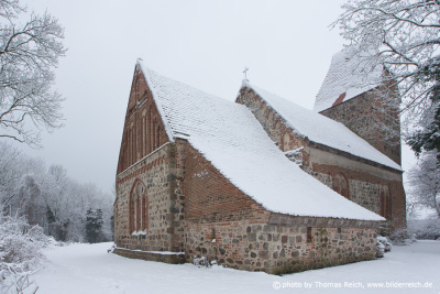 Snowy church of Bülow, Mecklenburg Switzerland