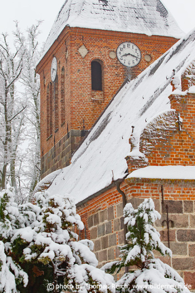 Snowy church in Bristow, Mecklenburg