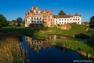 Backside of Basedow Castle with pond