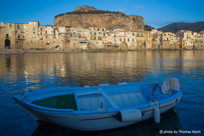 Cefalù with fishing boat, Island Sicily