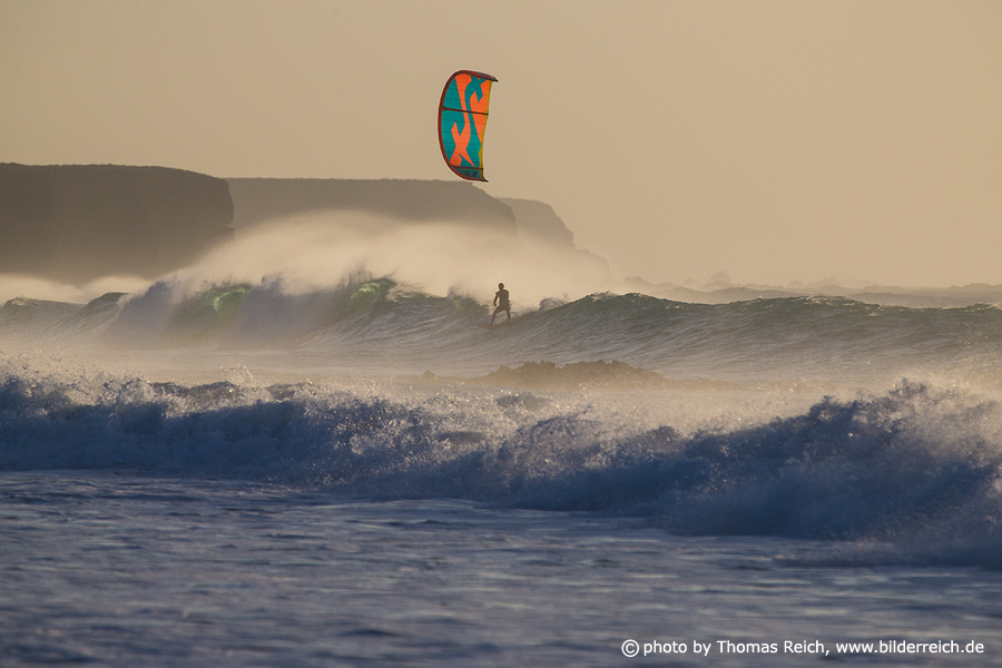 Kite surfing in big wave