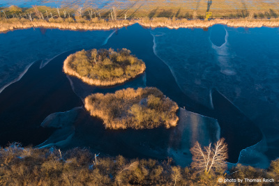 Frozen lake aerial photo