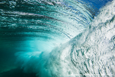 Underwater photo of breaking wave