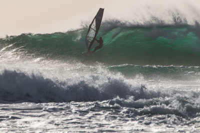 Windsurfer riding big waves
