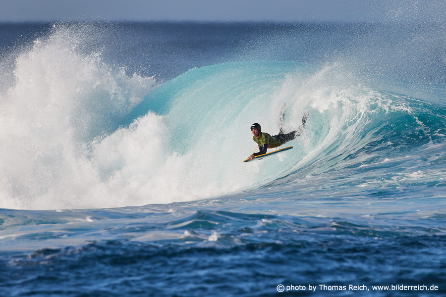 Bodyboarding big ocean waves