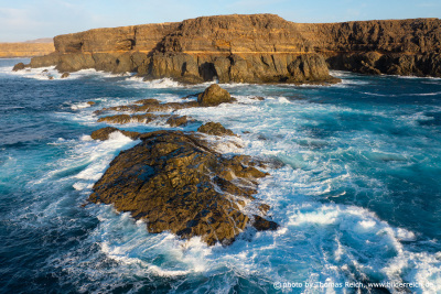 Layers of volcanic rock on cliffs, Fuerteventura